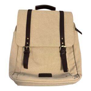 Cobb & Co. Canvas Computer Backpack Tan  Messenger Bag Style Brown Faux Leather